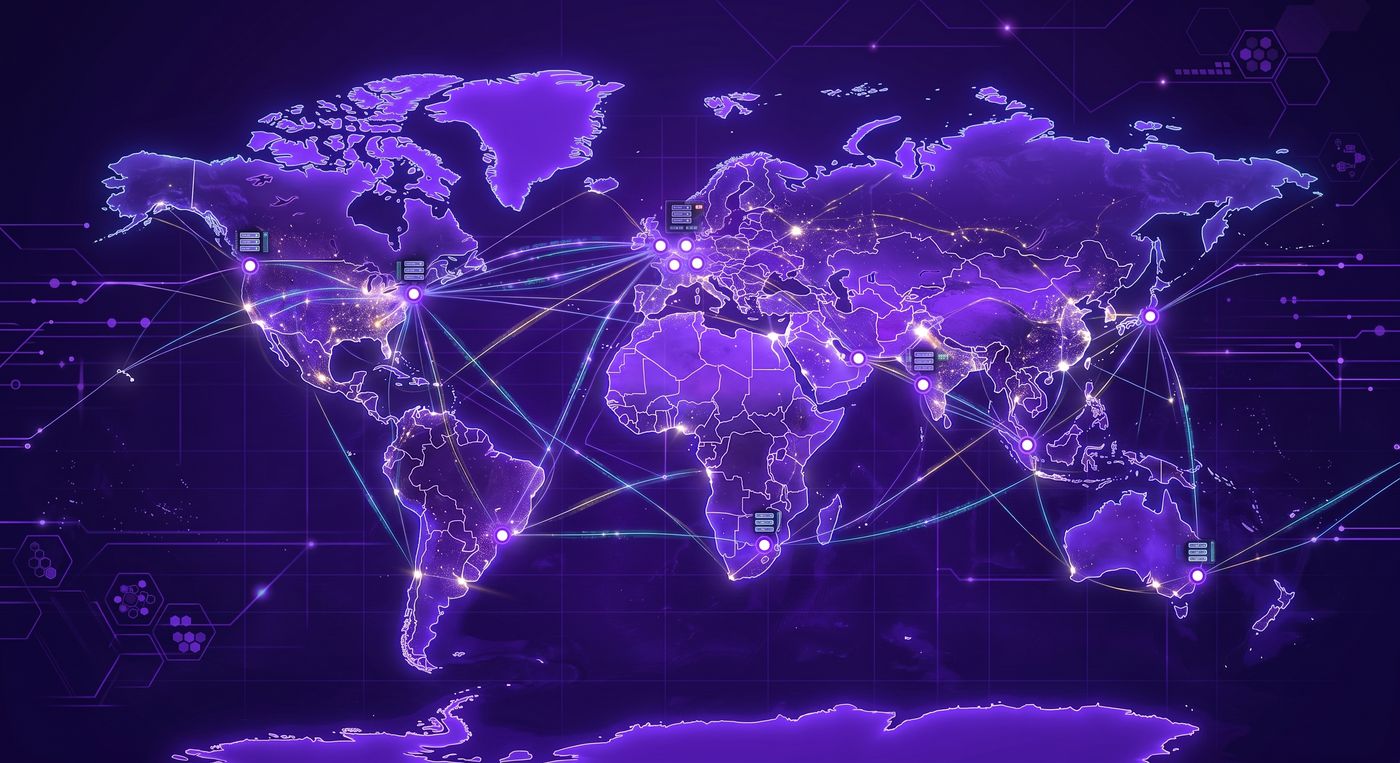 World map showing BinduHost's global server locations connected by network lines